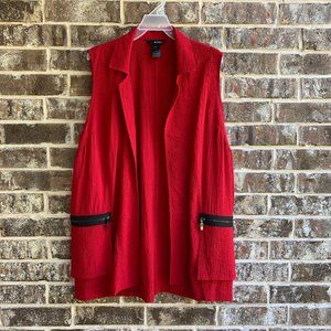 Ali Miles Women's Sleeveless Open Front Top Vest Cover Up Red Size L